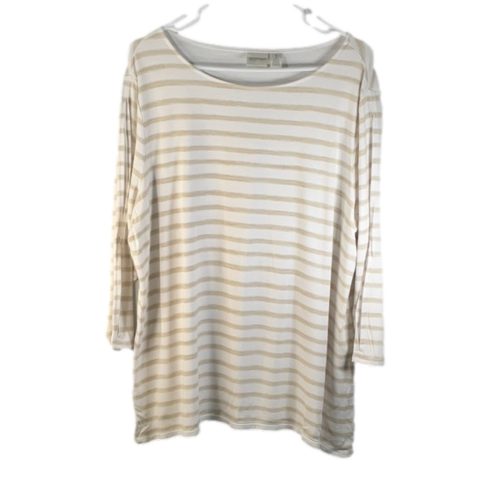 CHICO’S Tunic with Peekaboo Sleeves White & Tan Stripe Sz 3 (16/18)
